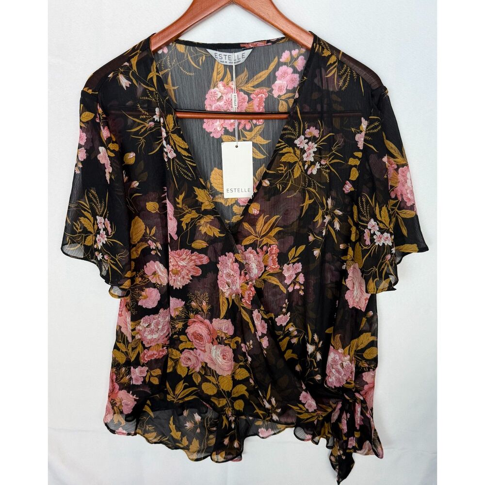 Estelle Marabella Faux Wrap Blouse‎ Dark Romance Goth Floral Top Plus Size 18